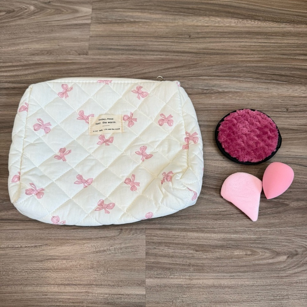 Brand New Makeup Pouch and Reusable Makeup Remover Round, Beauty Blender & Puff